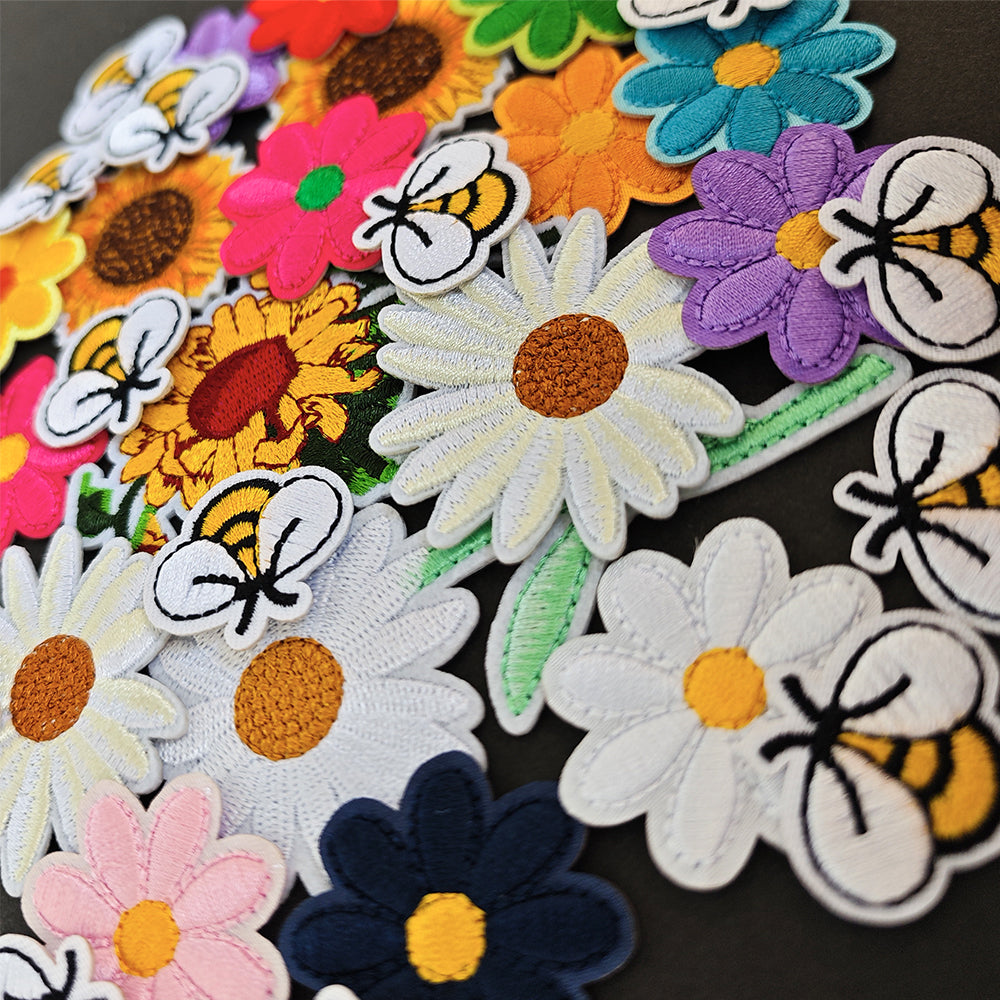 36Pcs Bee and Flowers Patches Embroidered Iron on Vivid Flowers Bright Color Patch for Clothes, Iron-on Patches / Sew-on Appliques Patches for Clothing, Jackets, Backpacks, Caps, Jeans
