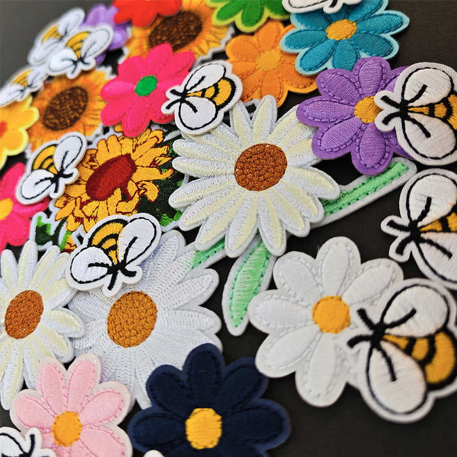 36Pcs Bee and Flowers Patches Embroidered Iron on Vivid Flowers Bright Color Patch for Clothes, Iron-on Patches / Sew-on Appliques Patches for Clothing, Jackets, Backpacks, Caps, Jeans
