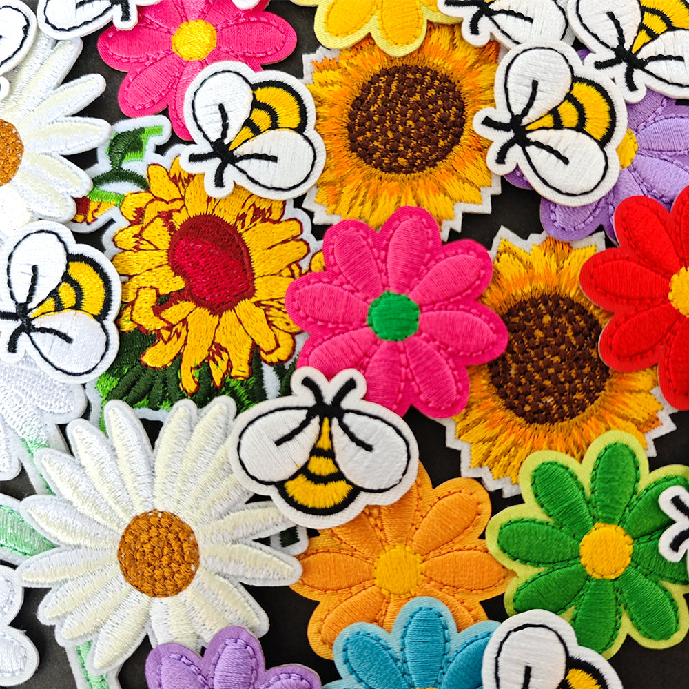 36Pcs Bee and Flowers Patches Embroidered Iron on Vivid Flowers Bright Color Patch for Clothes, Iron-on Patches / Sew-on Appliques Patches for Clothing, Jackets, Backpacks, Caps, Jeans