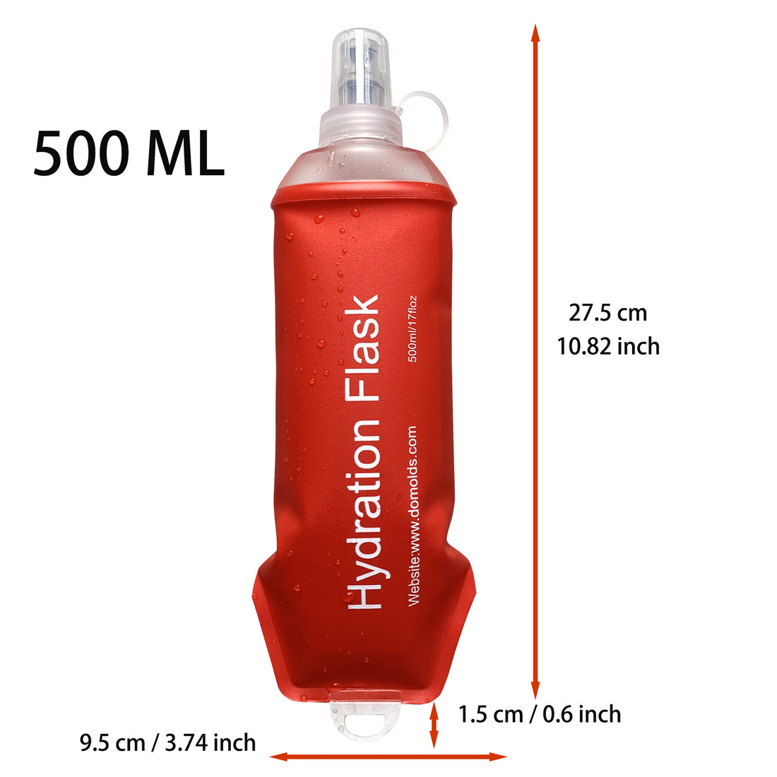 500ML Red Soft TPU Flask Running Water Bottle Water Flask Hydration Flasks for Hiking Camping Running Travelling