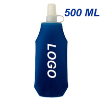 BLUE 500ML Soft Water Flask BPA Free Food Safety Running Water Bottle Collapsible Flask For Racing, Hiking, Camping, Cycling