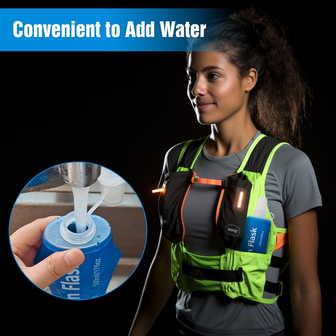 150ml 250ml 500ml Ocean Blue Recycable, food-graded, safety collapsible soft flask hydration bottle FDA approved leakproof flask for camping, running, hiking etc