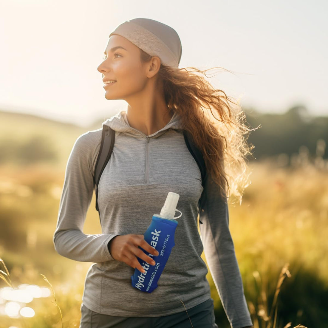 150ml 250ml 500ml Ocean Blue Recycable, food-graded, safety collapsible soft flask hydration bottle FDA approved leakproof flask for camping, running, hiking etc