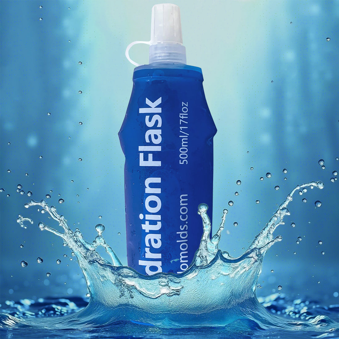 150ml 250ml 500ml Ocean Blue Recycable, food-graded, safety collapsible soft flask hydration bottle FDA approved leakproof flask for camping, running, hiking etc