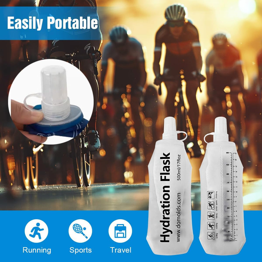 150ml 250ml 500ml White Recycable, food-graded, safety collapsible soft flask hydration bottle FDA approved leakproof flask for camping, running, hiking etc