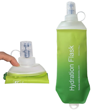 500ml Green Gradient Recycable, food-graded, safety collapsible soft flask hydration bottle FDA approved leakproof flask for camping, running, hiking etc