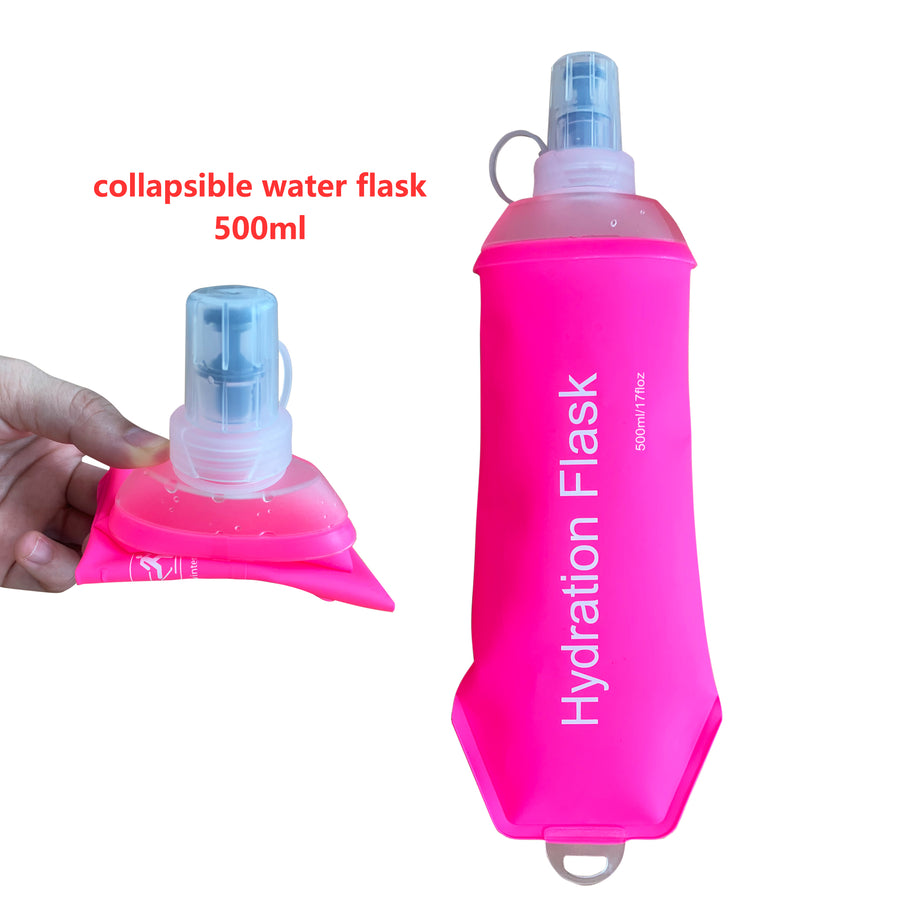 500ML Pink Soft TPU Flask Running Water Bottle Water Flask Hydration Flasks for Hiking Camping Running Travelling