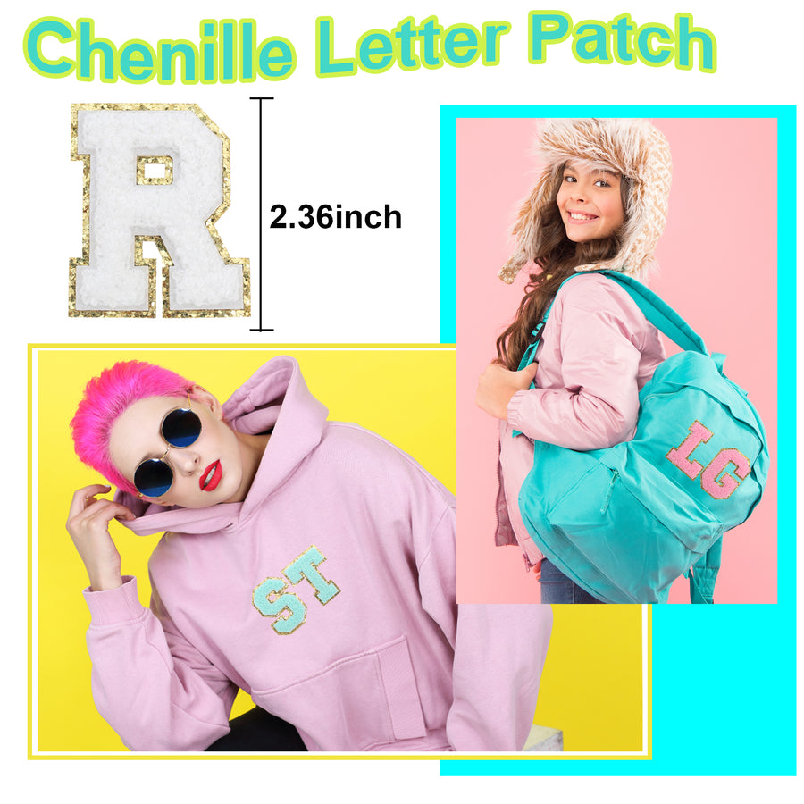 26PCS White Iron-on Chenille Letter Patches for Clothing, Jackets, Backpacks - Alphabet Applique Iron on Repair Patches