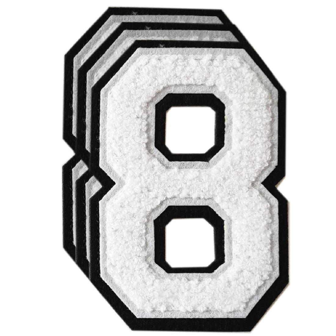 3PCS White/Black Chenille Number, 4.5" Iron on Number Patches, Chenille Stitch Numbers 0 to 9 Patches for Clothing