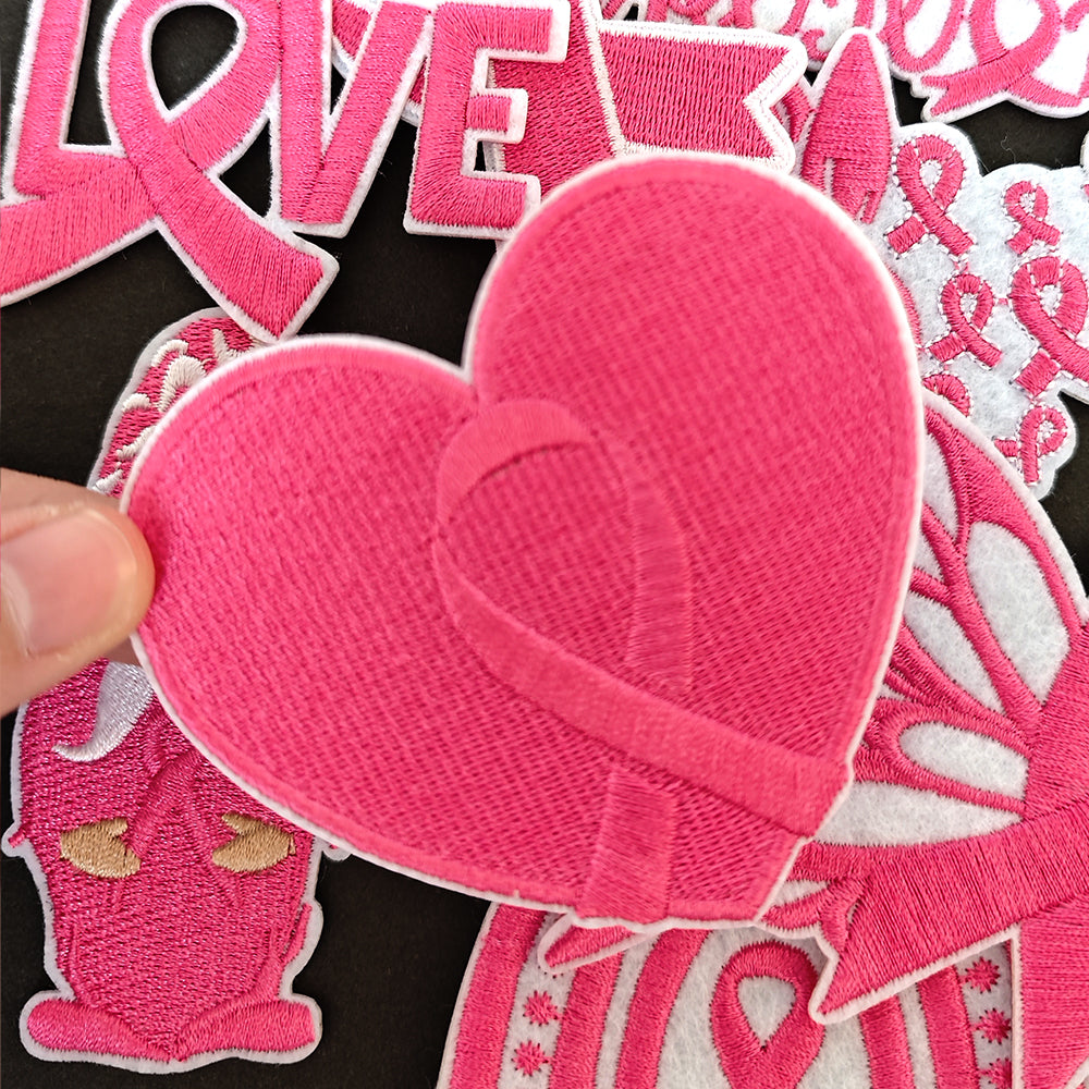 8Pcs Pink Ribbon Breast Cancer Patches Embroidered Iron on Elf Bright Pink Patch for Clothes, Iron-on Patches / Sew-on Appliques Patches for Clothing, Jackets, Backpacks, Caps, Jeans