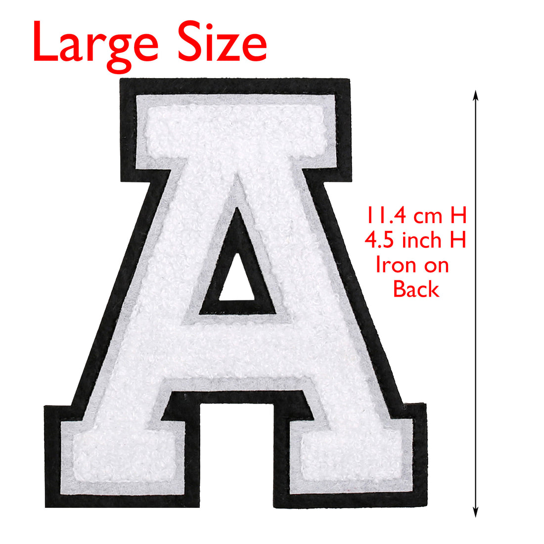 3PCS White/Black Chenille Letter, 4.5" Iron on Letters Patches, Chenille Stitch Varsity Letter A to Z Patches for Clothing