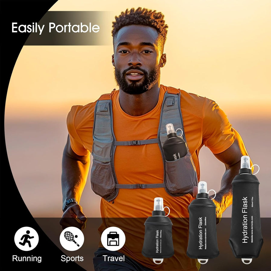 150ml 250ml 500ml Black Recycable, food-graded, safety collapsible soft flask Collapsible Water Bottle Foldable Water Bottle Soft Flask 500ml for Running, Cycling, Camping, Hiking