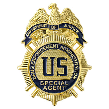 Agent Badge for Dressing up and Cosplay, Enameled & Plated, Catch Design, Nickel-Brass Opulent Shield Badge，Gift Box Packaging