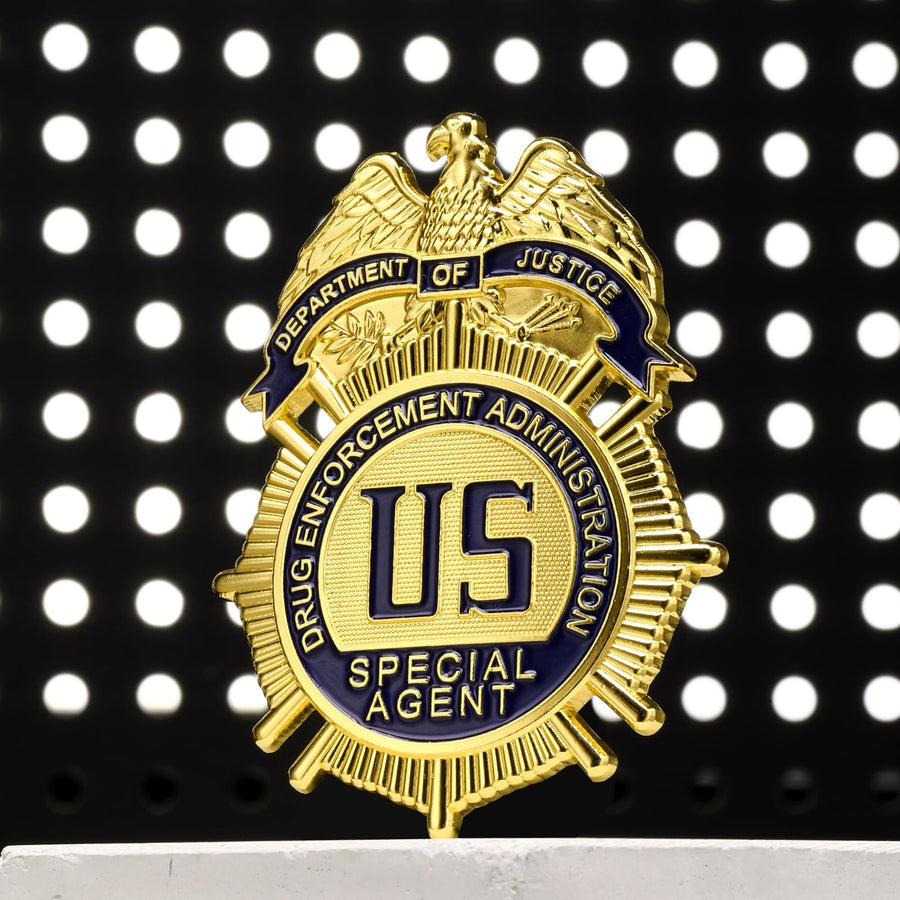 Agent Badge for Dressing up and Cosplay, Enameled & Plated, Catch Design, Nickel-Brass Opulent Shield Badge，Gift Box Packaging