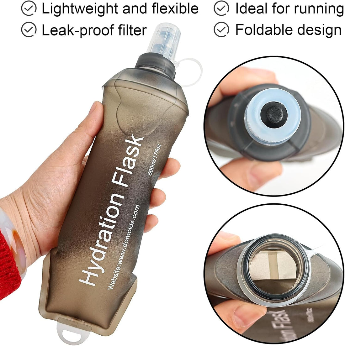 150ml 250ml 500ml Gray Recycable, food-graded, safety collapsible soft flask Collapsible Water Bottle Foldable Water Bottle Soft Flask 500ml for Running, Cycling, Camping, Hiking