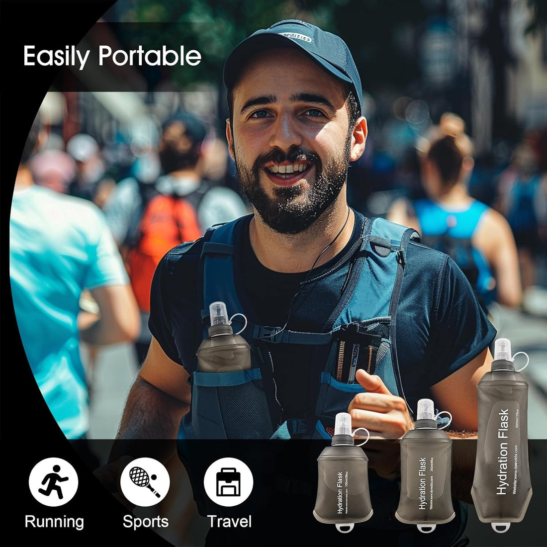 150ml 250ml 500ml Gray Recycable, food-graded, safety collapsible soft flask Collapsible Water Bottle Foldable Water Bottle Soft Flask 500ml for Running, Cycling, Camping, Hiking