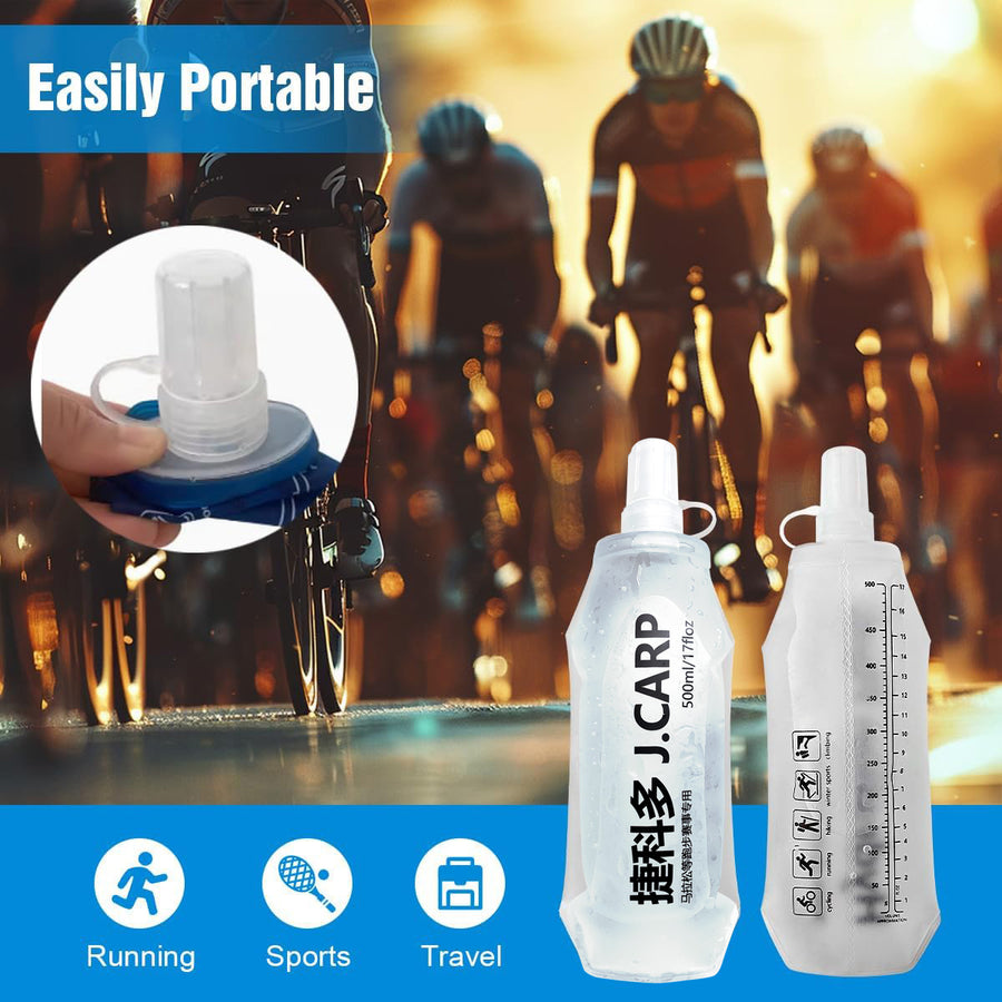 J. Carp 500ml White Recycable, food-graded, safety collapsible soft flask hydration bottle FDA approved leakproof flask for camping, running, hiking etc