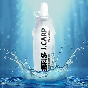 J. Carp 500ml White Recycable, food-graded, safety collapsible soft flask hydration bottle FDA approved leakproof flask for camping, running, hiking etc