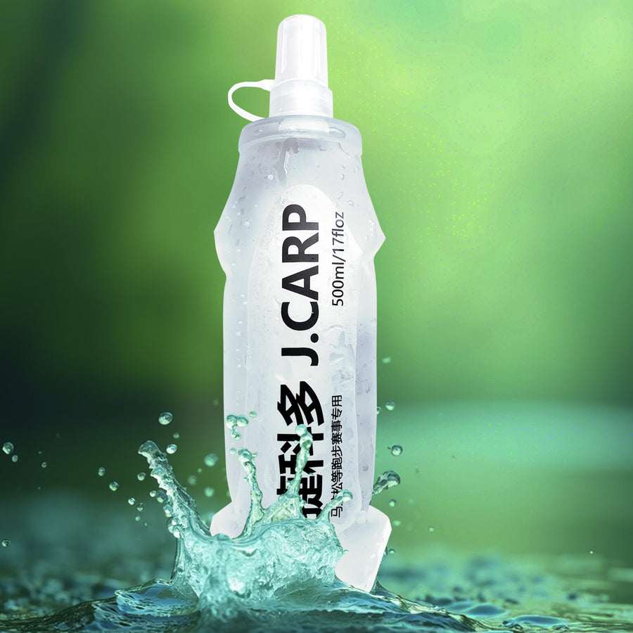 J. Carp 500ml White Recycable, food-graded, safety collapsible soft flask hydration bottle FDA approved leakproof flask for camping, running, hiking etc