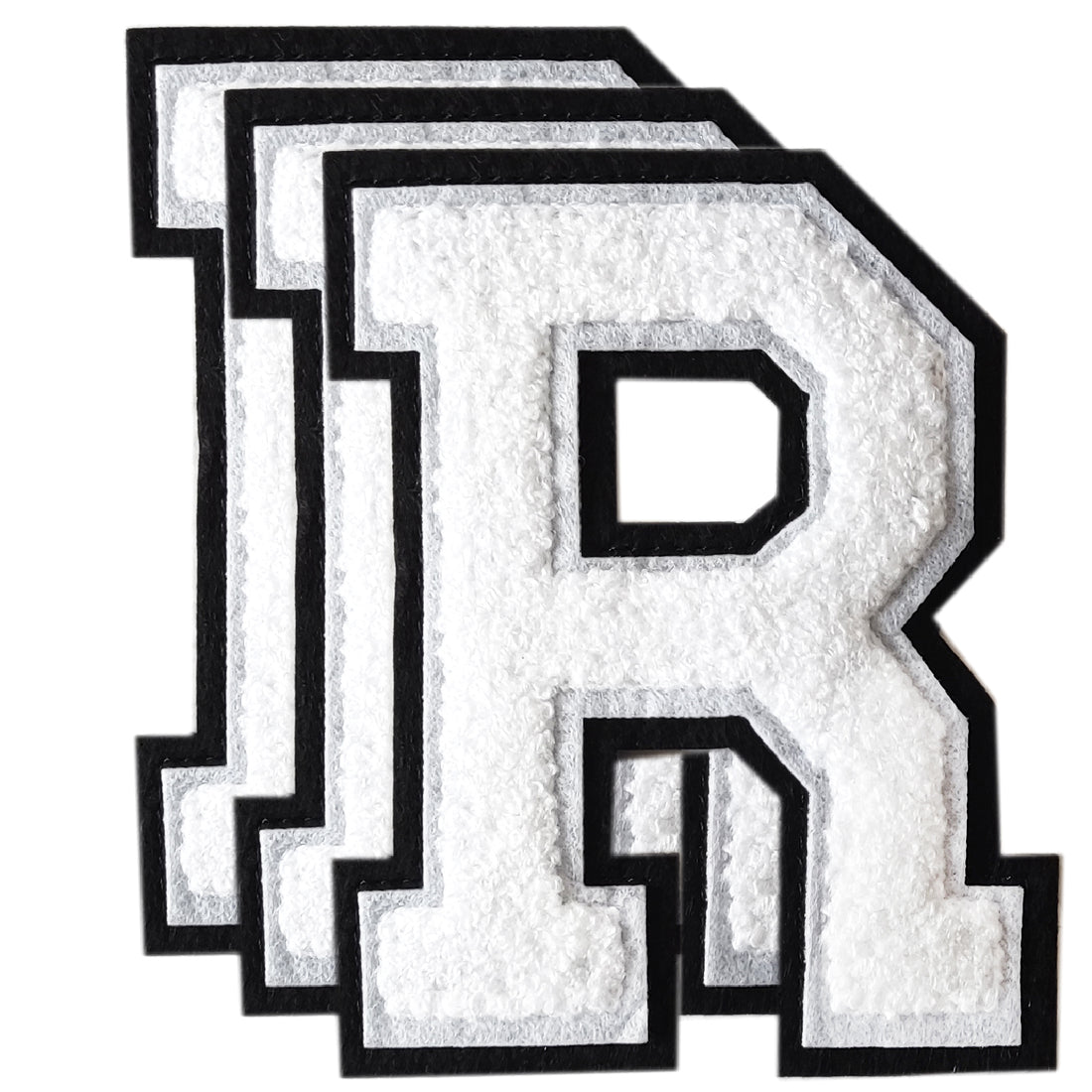 3PCS White/Black Chenille Letter, 4.5" Iron on Letters Patches, Chenille Stitch Varsity Letter A to Z Patches for Clothing