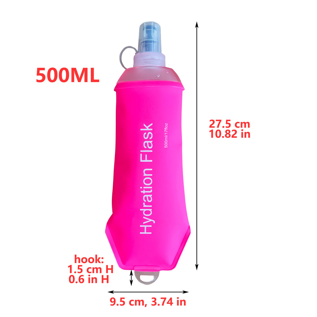 500ML Pink Soft TPU Flask Running Water Bottle Water Flask Hydration Flasks for Hiking Camping Running Travelling