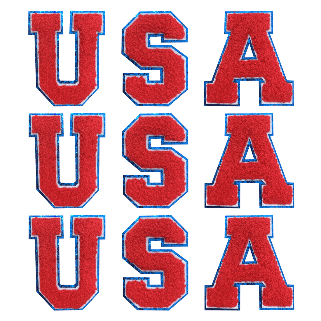 9PCS Red USA Chenille Patches, USA Chenille Patches, Bright Vivid Colors, Sew on/Iron on Glitter Patch Applique for Clothes, Dress, Hat, Jeans, DIY Accessories