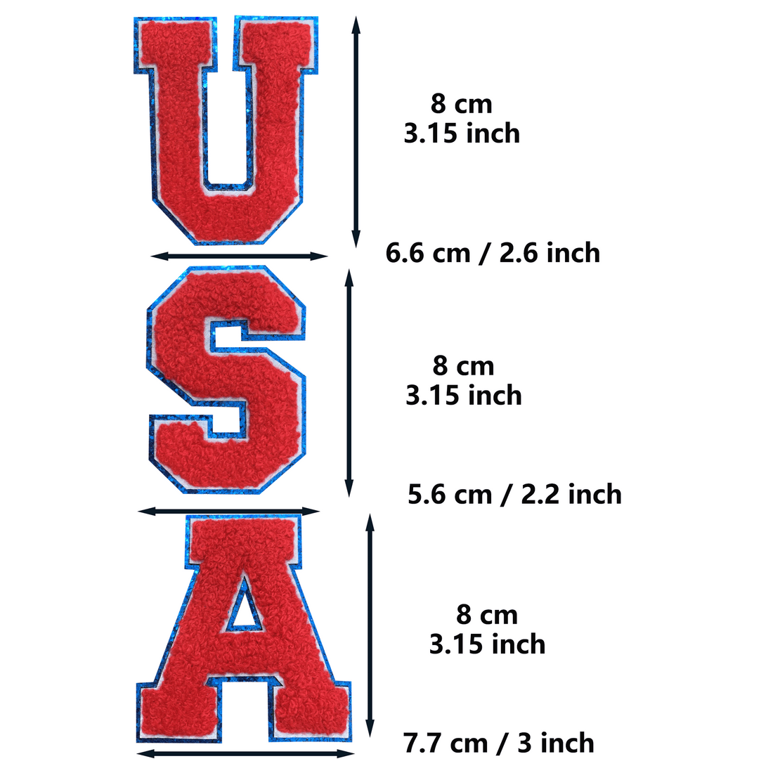 9PCS Red USA Chenille Patches, USA Chenille Patches, Bright Vivid Colors, Sew on/Iron on Glitter Patch Applique for Clothes, Dress, Hat, Jeans, DIY Accessories