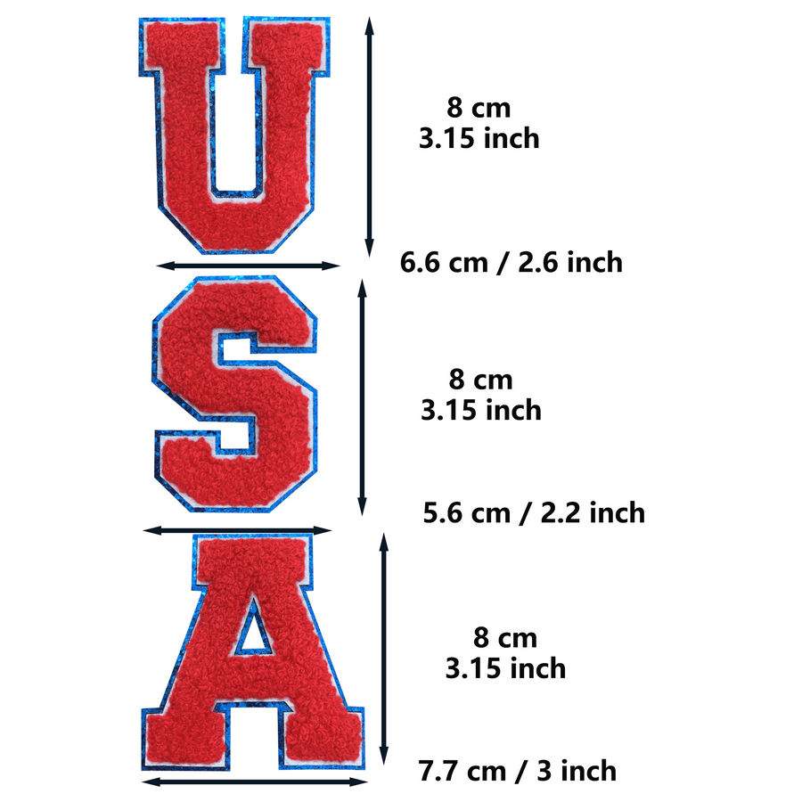9PCS Red USA Chenille Patches, USA Chenille Patches, Bright Vivid Colors, Sew on/Iron on Glitter Patch Applique for Clothes, Dress, Hat, Jeans, DIY Accessories