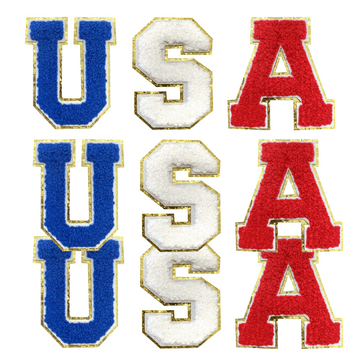 9PCS Different Color USA Chenille Patches, Colorful USA Chenille Patches, Bright Vivid Colors, Sew on/Iron on Glitter Patch Applique for Clothes, Dress, Hat, Jeans, DIY Accessories