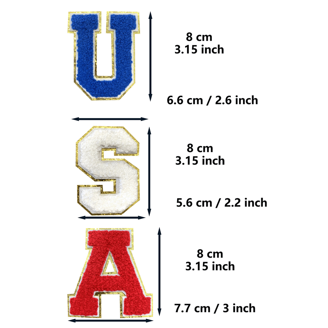 9PCS Different Color USA Chenille Patches, Colorful USA Chenille Patches, Bright Vivid Colors, Sew on/Iron on Glitter Patch Applique for Clothes, Dress, Hat, Jeans, DIY Accessories