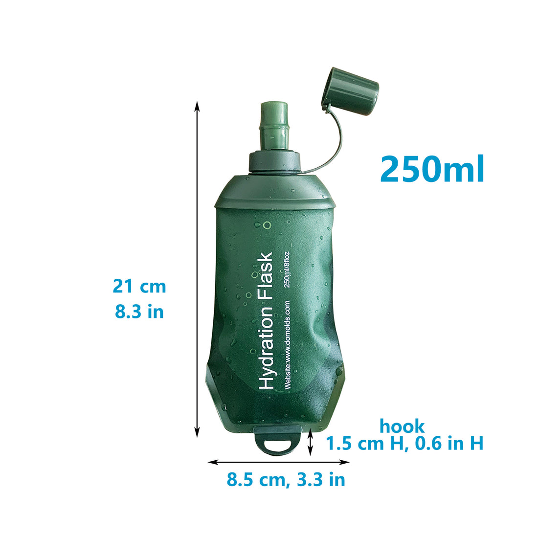 500ml Army Green Recycable, food-graded, safety collapsible soft flask hydration bottle FDA approved leakproof flask for camping, running, hiking etc