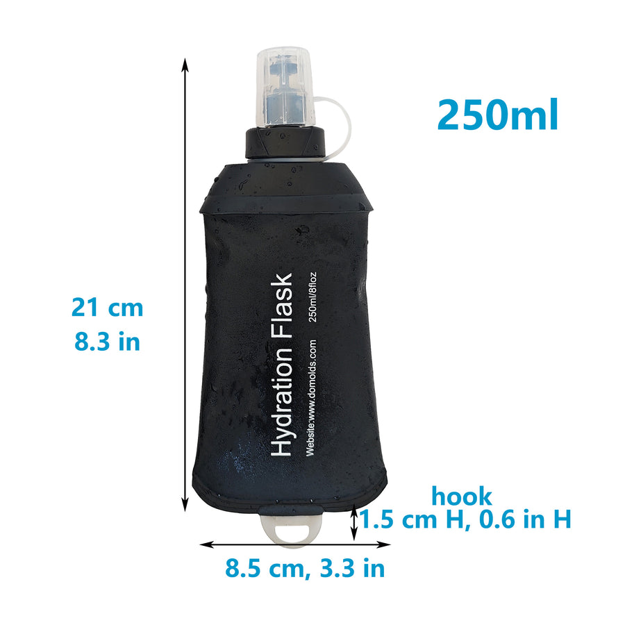 150ml 250ml 500ml Black Recycable, food-graded, safety collapsible soft flask Collapsible Water Bottle Foldable Water Bottle Soft Flask 500ml for Running, Cycling, Camping, Hiking