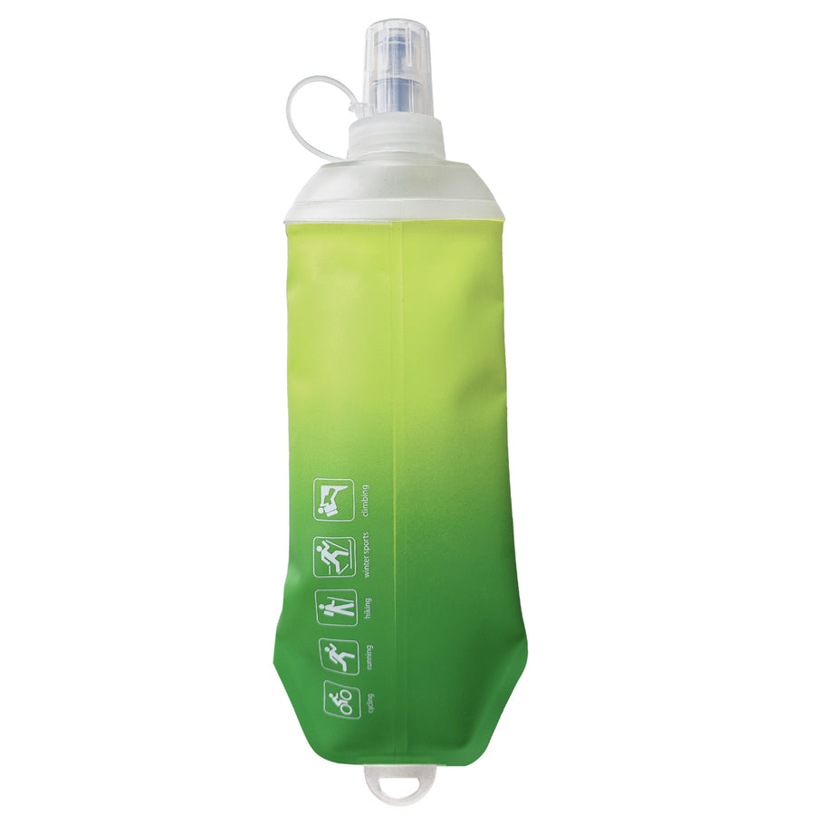 500ml Green Gradient Recycable, food-graded, safety collapsible soft flask hydration bottle FDA approved leakproof flask for camping, running, hiking etc