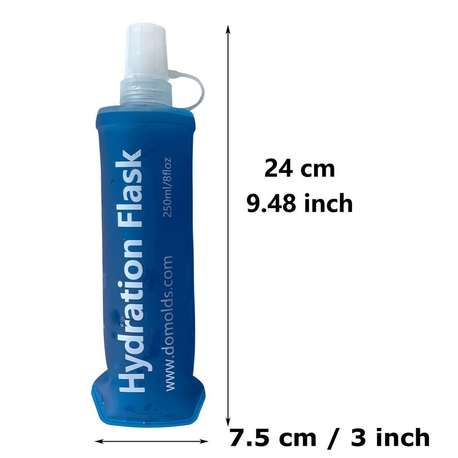 150ml 250ml 500ml Ocean Blue Recycable, food-graded, safety collapsible soft flask hydration bottle FDA approved leakproof flask for camping, running, hiking etc