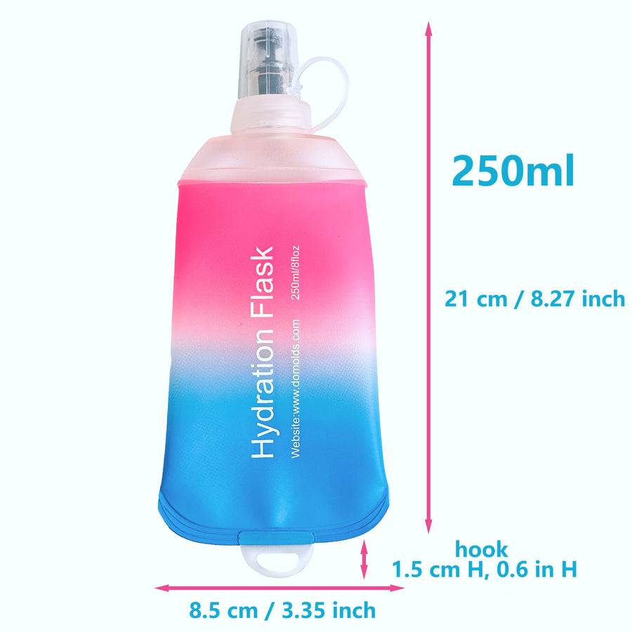 500ml Pink Blue Gradient Recycable, food-graded, safety collapsible soft flask hydration bottle FDA approved leakproof flask for camping, running, hiking etc