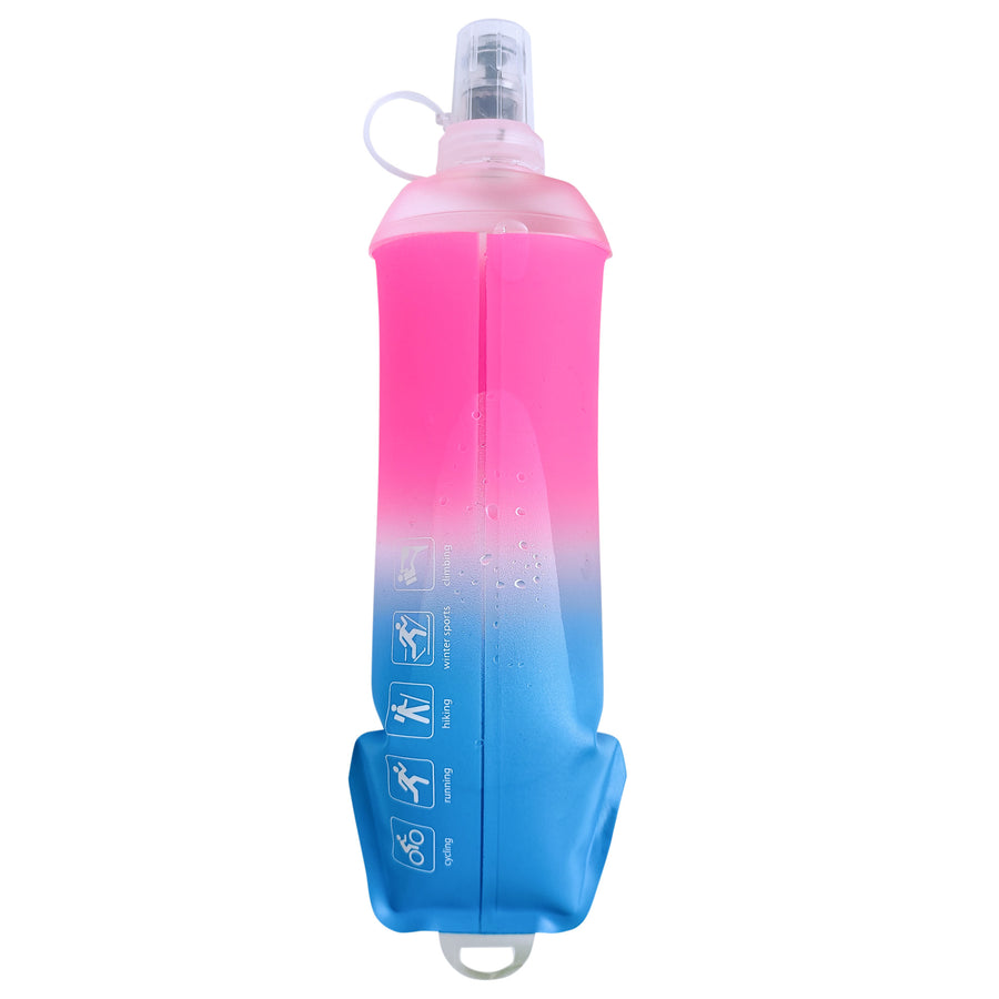 500ml Pink Blue Gradient Recycable, food-graded, safety collapsible soft flask hydration bottle FDA approved leakproof flask for camping, running, hiking etc