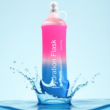 500ml Pink Blue Gradient Recycable, food-graded, safety collapsible soft flask hydration bottle FDA approved leakproof flask for camping, running, hiking etc
