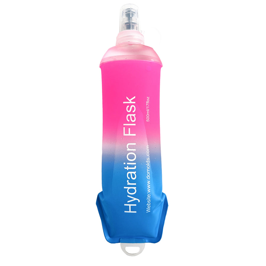 500ml Pink Blue Gradient Recycable, food-graded, safety collapsible soft flask hydration bottle FDA approved leakproof flask for camping, running, hiking etc
