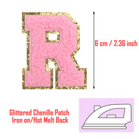 26PCS Pink Iron-on Chenille Letter Patches for Clothing, Jackets, Backpacks - Alphabet Applique Iron on Repair Patches