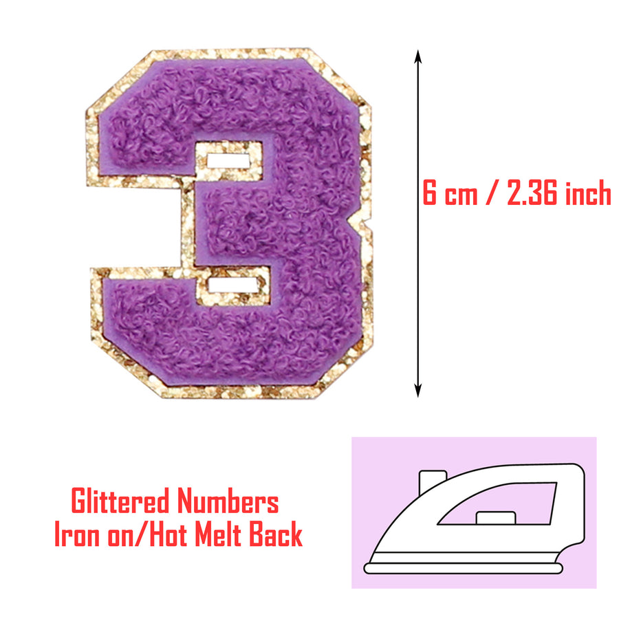 20PCS Purple Iron-on Chenille Number Patches for Clothing, Jackets, Backpacks - Numbers 0 to 9 Applique Iron on Repair Patches