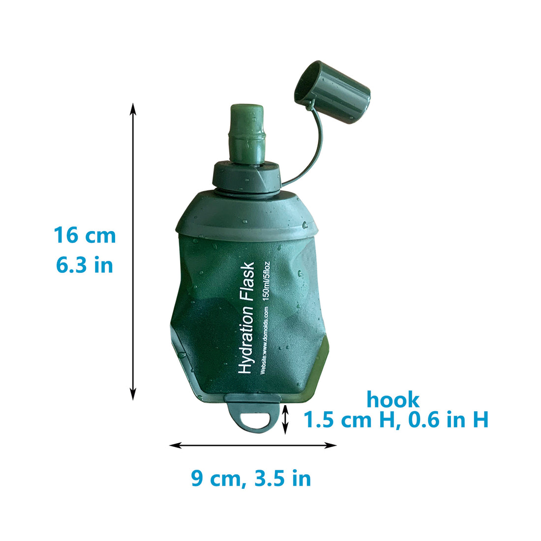 500ml Army Green Recycable, food-graded, safety collapsible soft flask hydration bottle FDA approved leakproof flask for camping, running, hiking etc