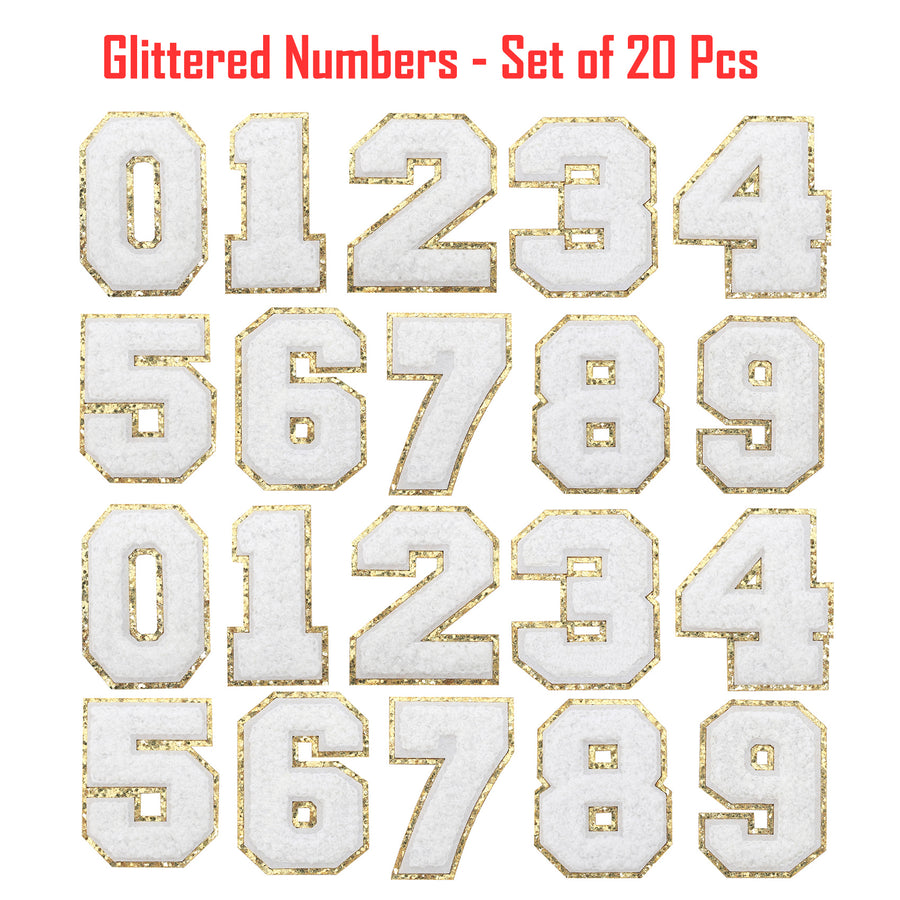 20PCS White Iron-on Chenille Number Patches for Clothing, Jackets, Backpacks - Numbers 0 to 9 Applique Iron on Repair Patches