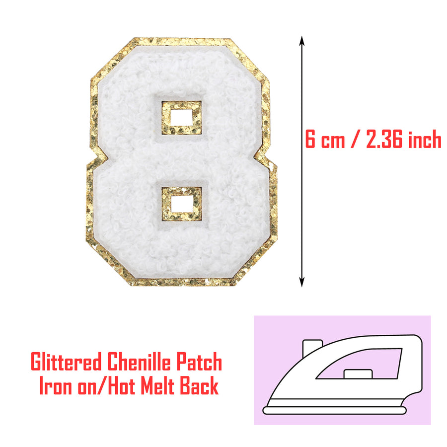 20PCS White Iron-on Chenille Number Patches for Clothing, Jackets, Backpacks - Numbers 0 to 9 Applique Iron on Repair Patches