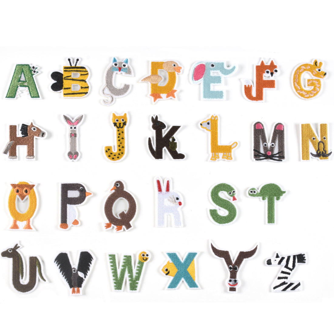 Iron on Sew on Letter Patches for Clothes, 26pcs Alphabet A to Z, Animals