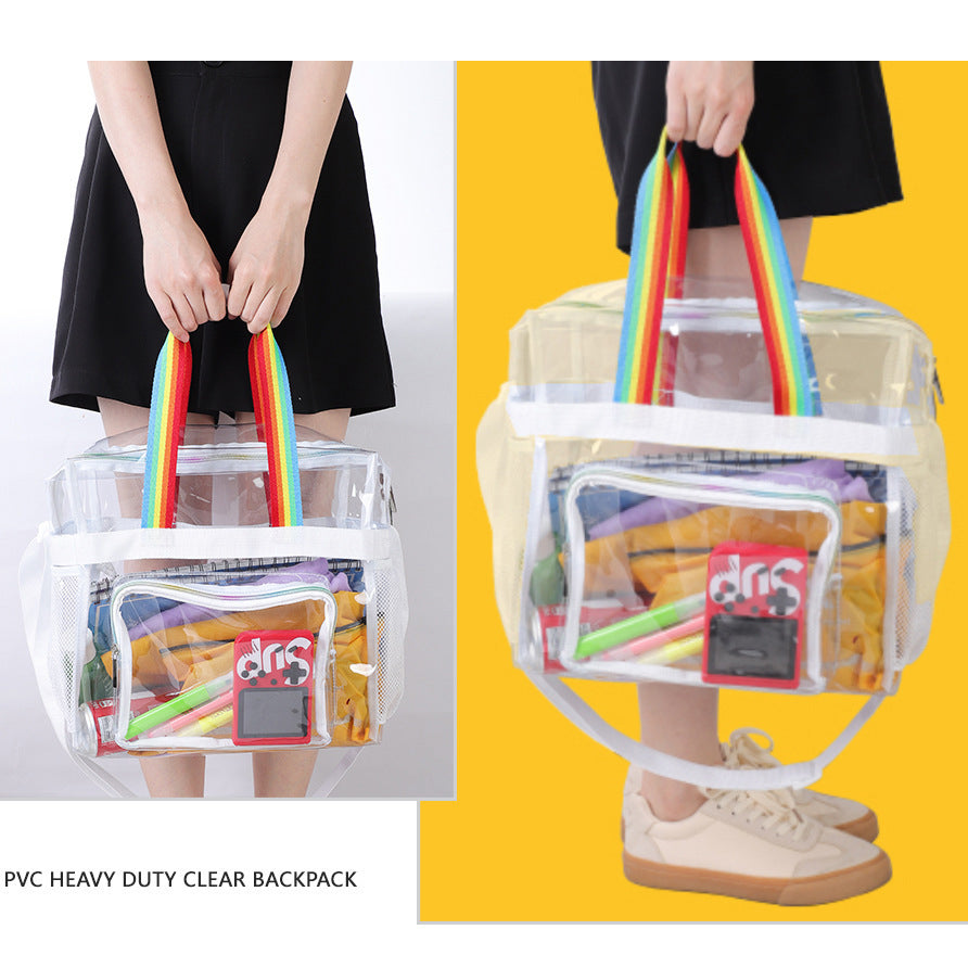 Large Volume Handbag, School Bag, Travel Bag, PVC Bag See Through Bag Clear Bag Stadium Approved, Transparent See Through Bag for Work, Sports Games