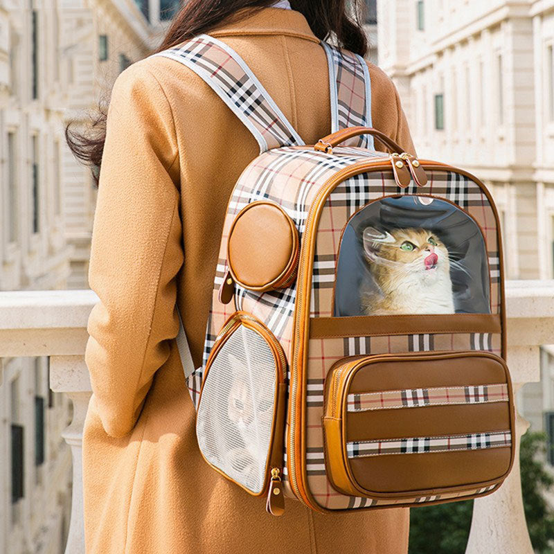 Cat Carrier, Dog Carrier, Pet Carrier, Foldable Waterproof PU Leather with Oxford Cloth Backpack, Portable Bag Carrier for Small to Medium Cat and Small Dog