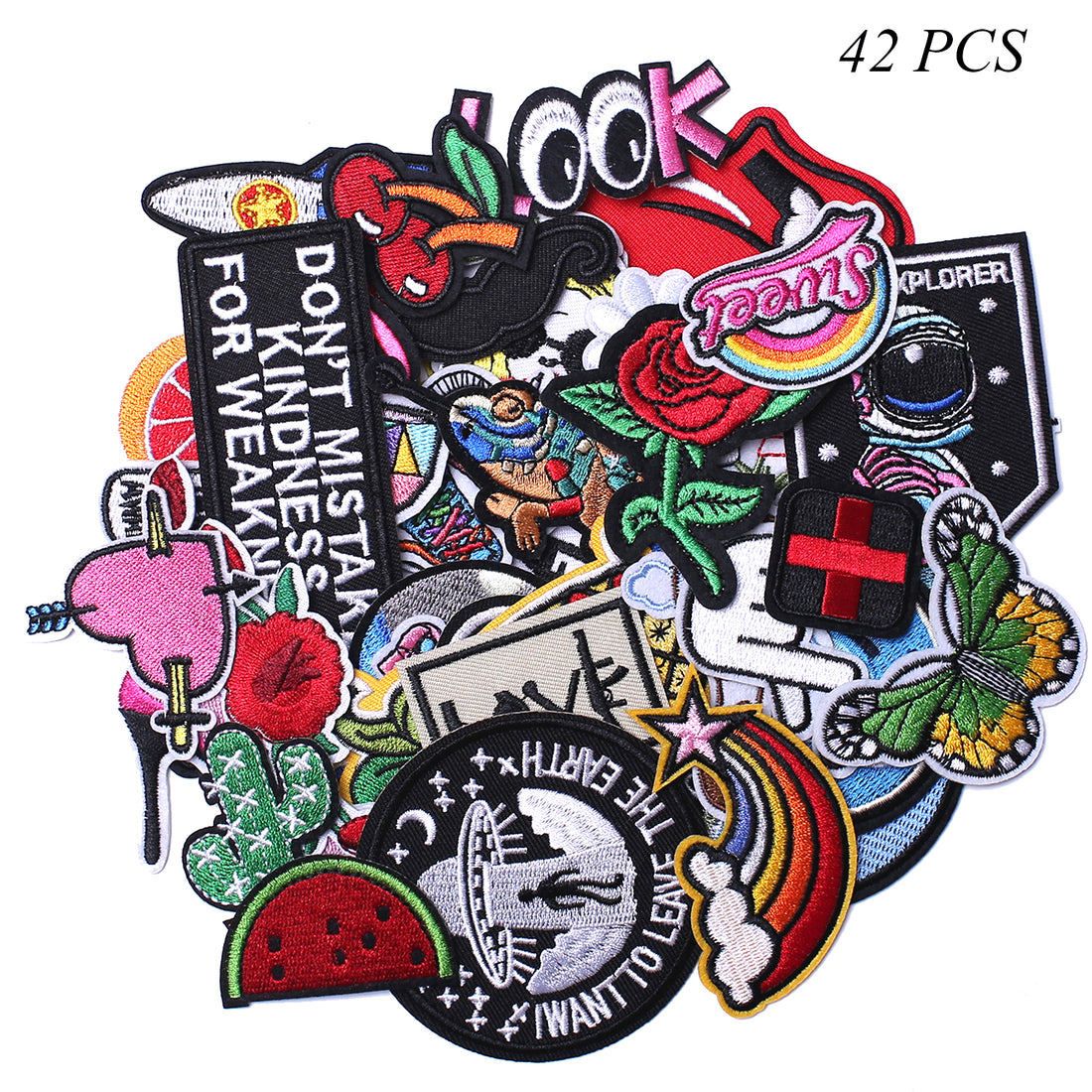 Embroidered Iron on Patches, Cute Sewing Applique for Jackets, Hats, Backpacks, Jeans, DIY Accessories, (42pcs)