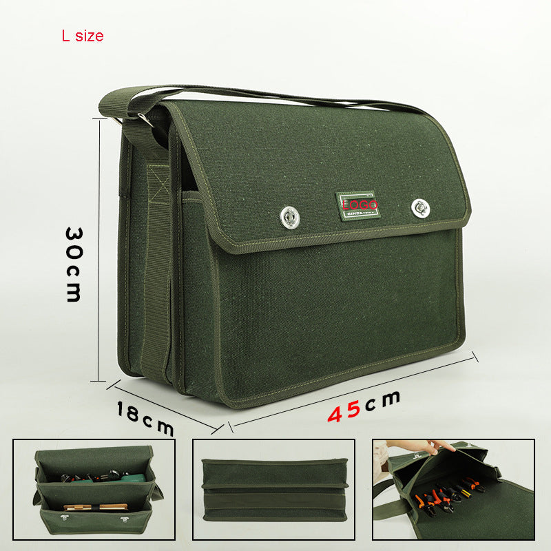 Heavy Duty Tool Bag Canvas Tool Bag with Shoulder Strap for Cars, Drill, Garden, and Electrician Army Green