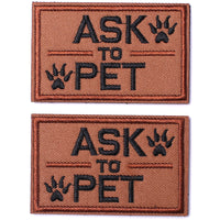 2 Pack Ask to Pet Dog Patches, Tags for Hook and Loop Patches Vests and Harnesses for Dogs, Tan