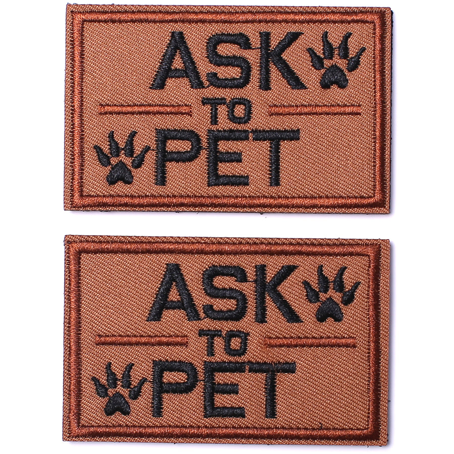 2 Pack Ask to Pet Dog Patches, Tags for Hook and Loop Patches Vests and Harnesses for Dogs, Tan